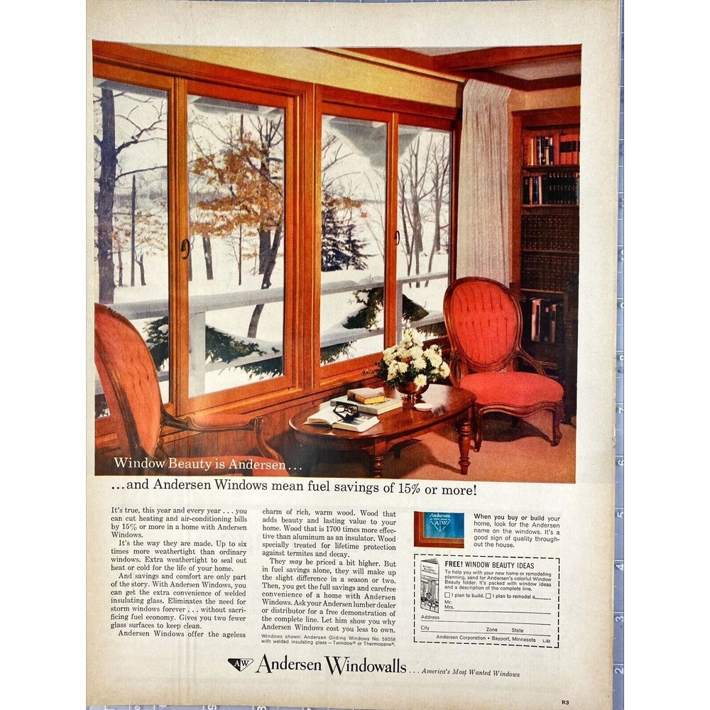 Anderson Windowalls "Mean Fuel Savings of 15% or More!" Vintage Print Ad 1963
